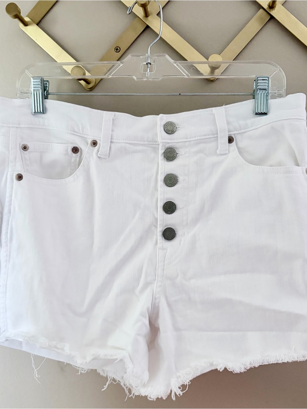 GAP Denim High-Rise Button-Fly White Frayed Jean Shorts - Size 10/30 Short NWOT